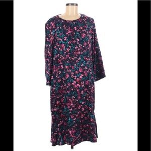 Joules Floral Blue Pink Ruffle Dress flowers navy size 12 zip up long sleeve